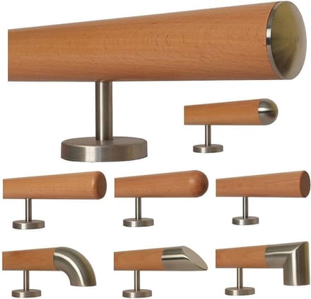Beuken Houten Trap- en Steunleuning met RVS Houders - Diverse Lengtes