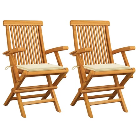 vidaXL - Inklapbare - stoelen - 2 - st - met - crèmekleurige - kussens