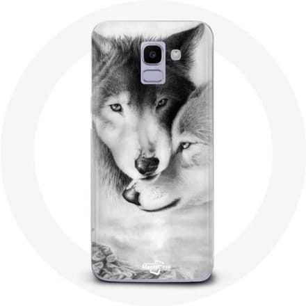 Hoesje - Samsung - Galaxy A6 2018 - Flexibel - Wit - Wolf Duo dieren