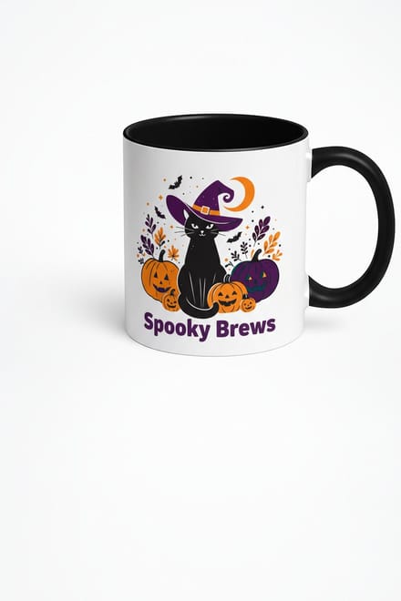 Halloween Mok Spooky Brews Zwarte Kat Heks Design 330ml