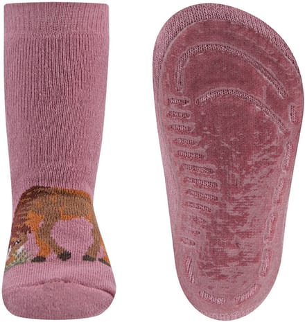 Antislipsokken Ewers Kindermaat - Roze met Paard Donkerbruin Grazend - Siliconenzool-19/20