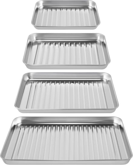 Set van 4 Gekartelde Bakvormen - Rechthoekige RVS Bakblikken