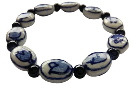 Armband delftsblauw porselein handgeschilderd tulpje op elastiek