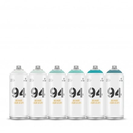 MTN94 spuitbussen pakket - 6x Menthol tinten - Lage druk, matte afwerking graffiti spuitverf - 400ml