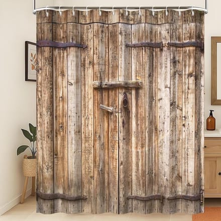 Omgoods - Rustiek Douchegordijn met Vintage Houten Deur 200x180cm