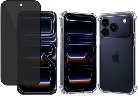 TechNow Hoesje + Privé Screenprotector geschikt voor iPhone 17 Pro Max Hoesje Screenprotector - Privacy Tempered Glass - Case Transparant