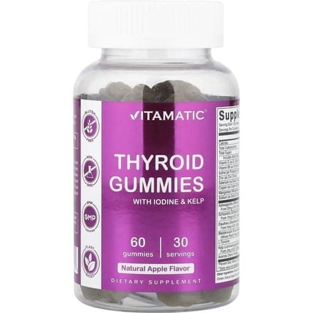 Vitamatic, gommes pour la thyroïde, iode et algues marines, pomme, 60 gommes