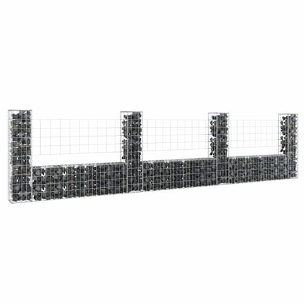 vidaXL - Schanskorf - U-vormig - met - 4 - palen - 380x20x100 - cm - ijzer