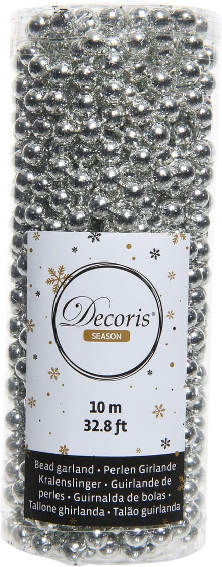 Decoris kerstslinger - 10 meter - 0,8cm kralen - Zilver