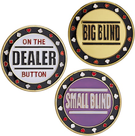 poker button set - 3-delig - dealer button - big blind - small blind - met hoesje - Ø 4 cm