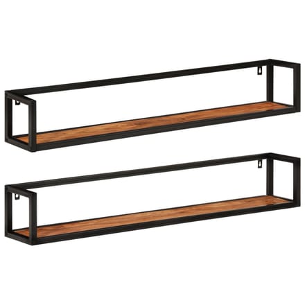 vidaXL - Wandschappen - 2 - st - 110x17x17 - cm - massief - acaciahout - en - ijzer