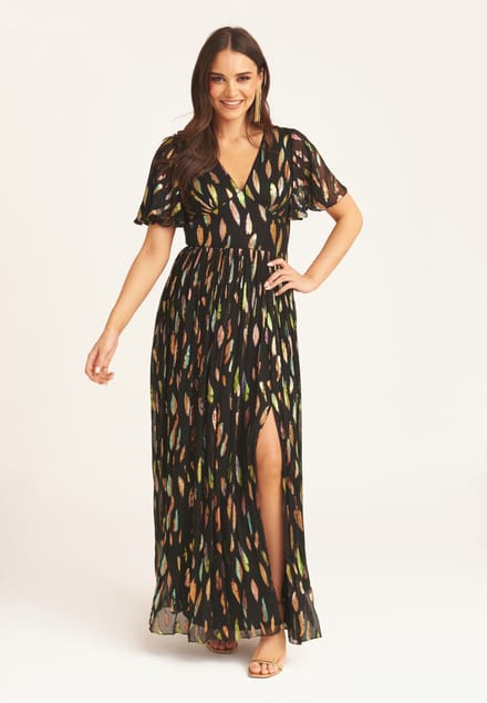 Multi Jacquard Angel Mouwen Maxi Jurk