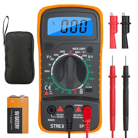 Strex Digitale Multimeter - AC / DC - Incl. 9V Duracell Batterij, Klemtangen & Opberghoes - Multi Meter