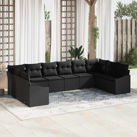vidaXL - Tuinbank - Set - 10 - st - Zwart - poly - rattan