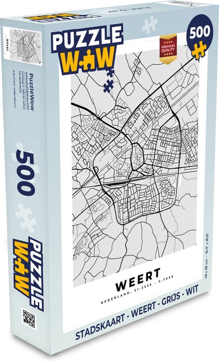 Puzzel Stadskaart - Weert - Grijs - Wit - Legpuzzel - Puzzel 500 stukjes - Plattegrond