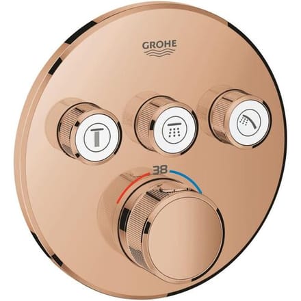 Grohe Grohtherm SmartControl thermostat ready-mount set with 3 shut-off valves, round design 29121DA0