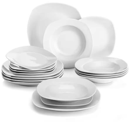 Silken Serviesset - Serviesset - 6 persoons - 18 delig - Wit Keramisch - Breakfast Plates