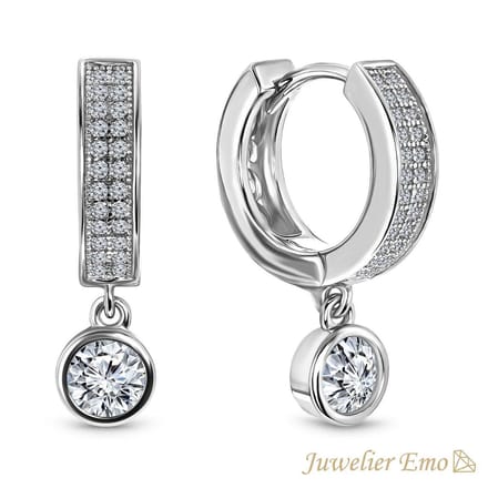 Bedel Oorbellen Zilver met grove Zirkonia steen – Diameter 16 MM