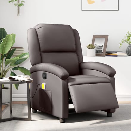 vidaXL - Massagestoel - elektrisch - verstelbaar - echt - leer - donkerbruin