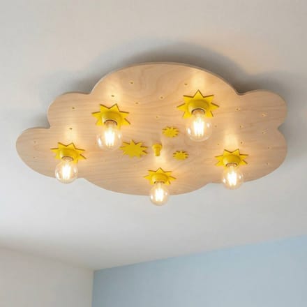 Elobra Plafondlamp Sterrenwolk, in beuken natuur, 75 cm