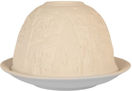 Clayre & Eef Waxinelichthouder Ø 12x8 cm Wit Porselein Huizen
