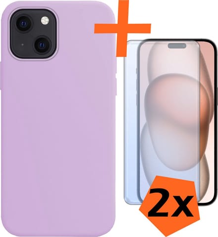 Hoes - Met 2x Screenprotector - Geschikt voor Apple iPhone 15 - Sterk & Shockproof - Back Cover - Siliconen Case - Telefoon Hoes - Lila