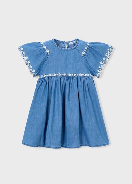 Mayoral - Embroidered dress Medium - Blauw - Maat 134