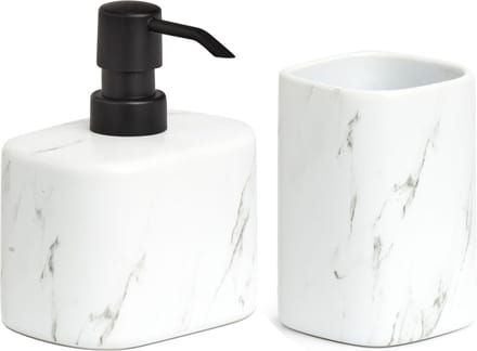Zeller badkamer accessoires set - keramiek - marmer look - wit