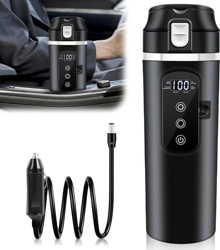 Autoketel LCD - Reisbeker Verwarming - Onderweg Drankjes - Instelbaar Vermogen - 500 ml - Zwart