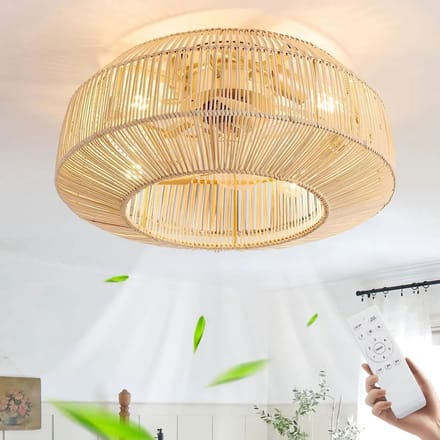 Vintage Bamboe Plafondlamp Met Ventilator - Met Afstandsbediening - Ø50cm - Bamboe - Plafondventilator