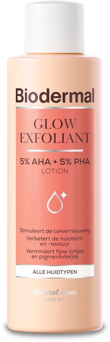 Biodermal Glow Exfoliant, 150 ml - Exfoliant Lotion met 5% AHA + 5% PHA, Stimuleert de celvernieuwing, Verbetert de huidteint en -textuur, Vermindert fijne lijntjes en pigmentvlekjes, voor alle huidtypen