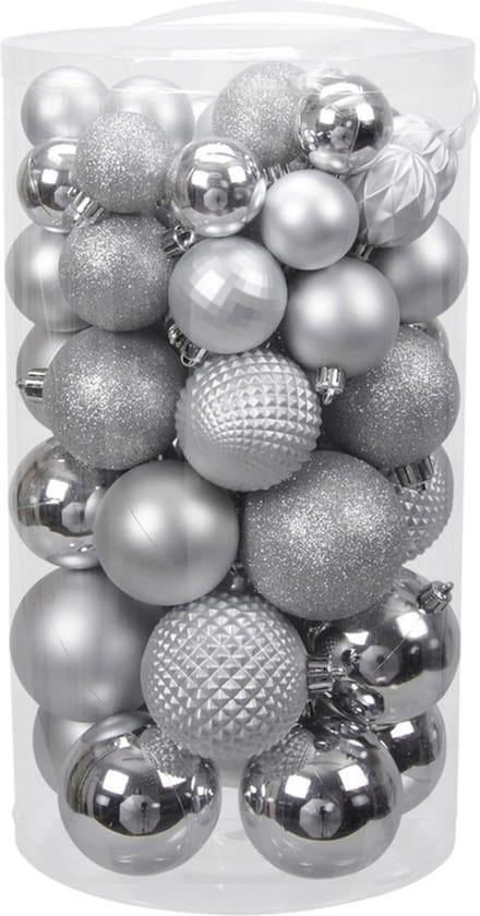 Othmar Decorations Kerstballen - 60x st - zilver - 4 tot 7 cm - kunststof - kerstversiering