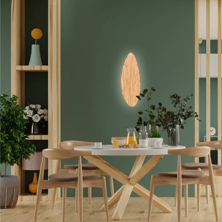 Envostar wandlamp Lehti, bladvorm, licht hout, 51 x 18 cm