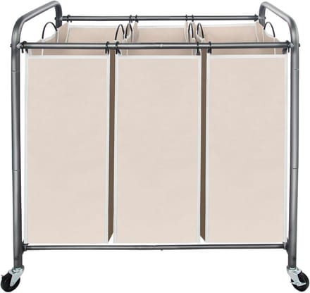 Wasmand op Wielen Set van 3 met Afneembare Zakken - Beige