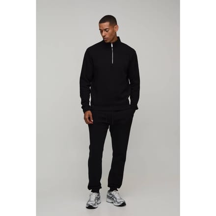 Regular 1/4 Rits Funnel Sweatshirt En Slim Leg Joggingbroek | Black | Size XS