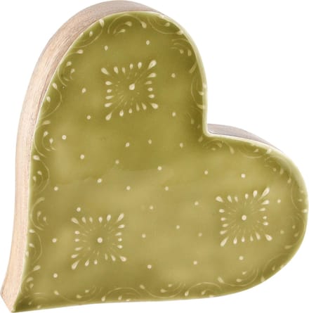 Dekoratief | Deco hart, naturel/groen, hout/enamel, 19x4x19cm | A248087