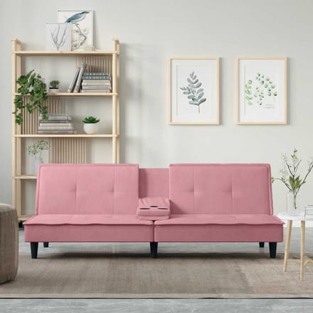 vidaXL - Slaapbank - met - bekerhouders - fluweel - roze