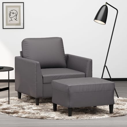 vidaXL - Fauteuil - met - voetenbank - 60 - cm - kunstleer - grijs