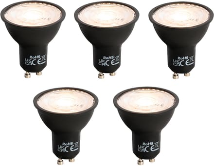 LUEDD Set van 5 GU10 dimbare LED lamp zwart 6W 500 lm 2700K