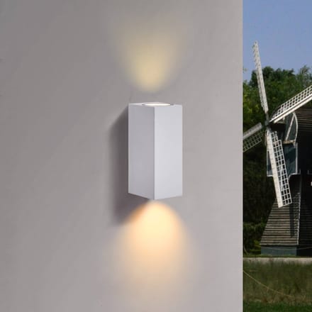 PRIOS - Wandlamp buiten - 2lichts - Aluminium, glas - H: 16 cm - GU10 - wit