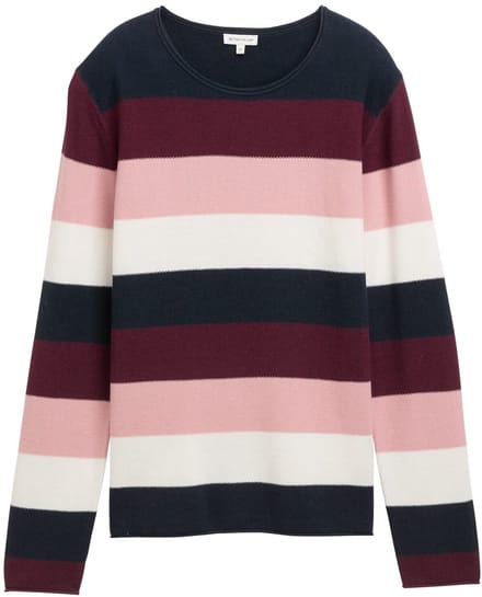 Tom Tailor - Gebreide trui met ronde hals - Maat S - big rose knit stripe