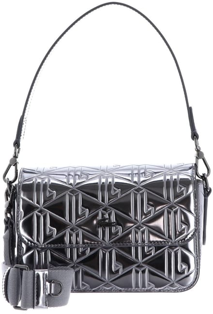 LACOSTE Leren schoudertas Flap Crossover Bag Shiny Dark Silver zilverkleurig