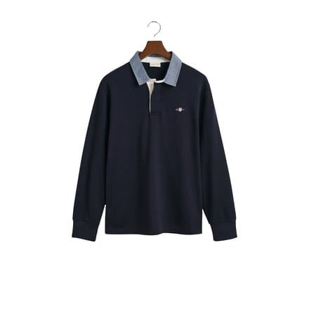 Gant Heavy Rugger Shield Polo Navy - Maat M - Heren - Longsleeve polo