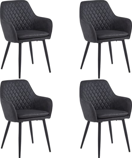 Colenis® - Laura Eetkamerstoel - Set Van 4 - Grijs - Microfiber Stof - Design - Industrieel - Met armleuning