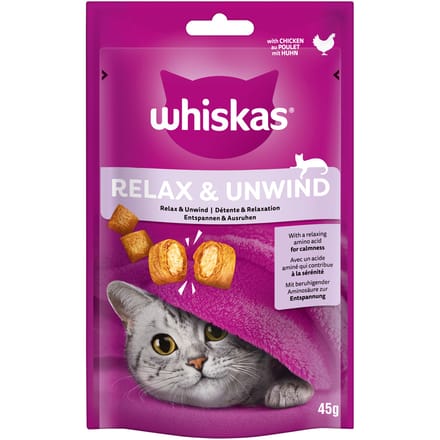 45 g Whiskas snacker Relax & Unwind kip kattensnacks