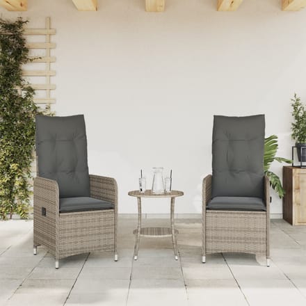 vidaXL - Tuinstoelen - 2 - st - verstelbaar - met - tafel - poly - rattan - grijs