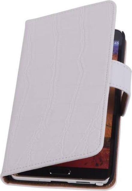Croco Bookstyle Wallet Case Hoesjes Geschikt voor Samsung Galaxy Note 4 N910F Wit