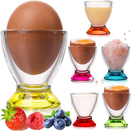 PLATINUX Egg Cup Set, Colourful Glass (6 Pieces), Egg Stand, Breakfast, Egg Holder, Brunch