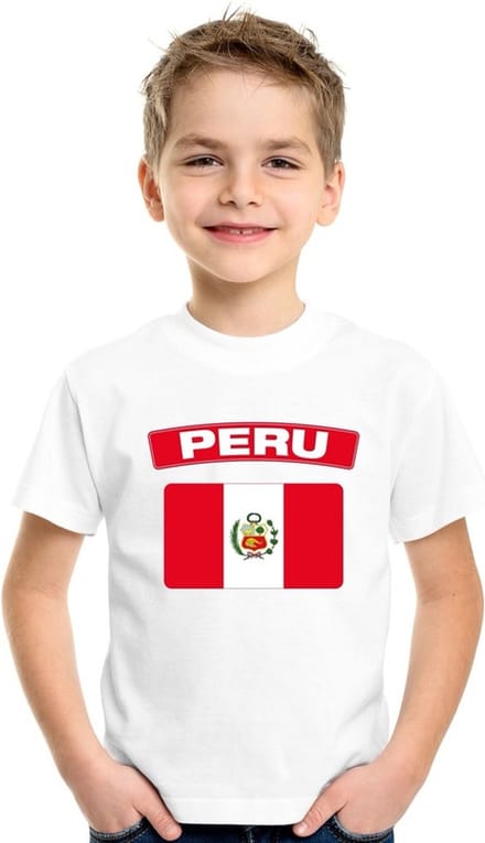 Peru t-shirt met Peruaanse vlag wit kinderen 122/128