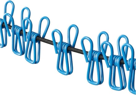 Pro Plus Waslijn elastisch - met 12 wasknijpers - zwart/blauw - 330cm